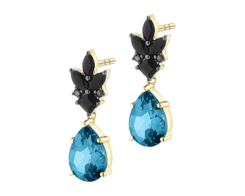 Zlaté náušnice s černými brilianty a ozdobnými kameny - ryzost 585