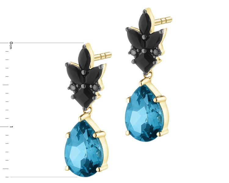 Kolczyki z żółtego złota z czarnymi brylantami i kamieniami ozdobnymi - próba 585