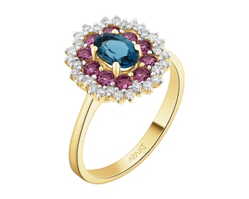 Zlatý prsten s brilianty a ozdobnými kameny - ryzost 585