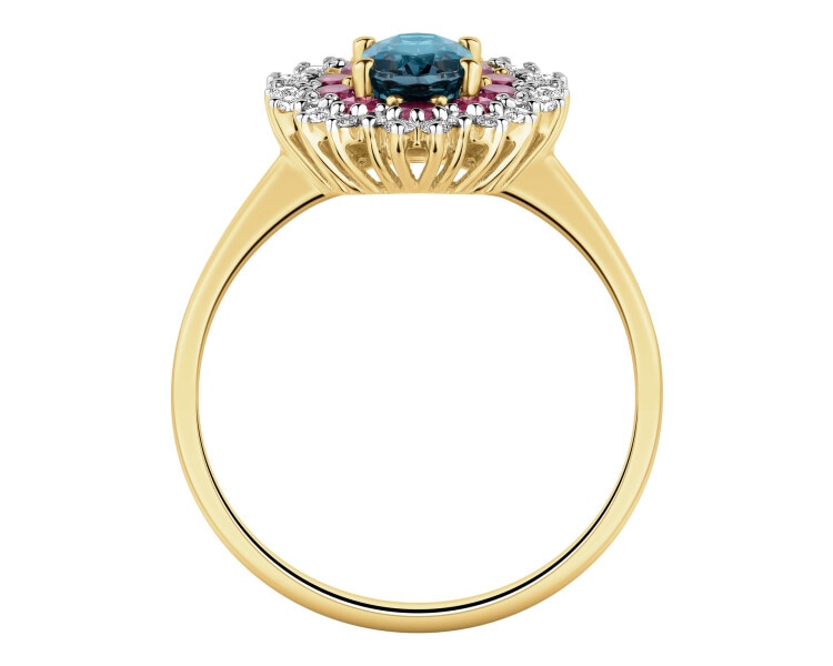 Pierścionek z żółtego złota z brylantami i kamieniami ozdobnymi - próba 585