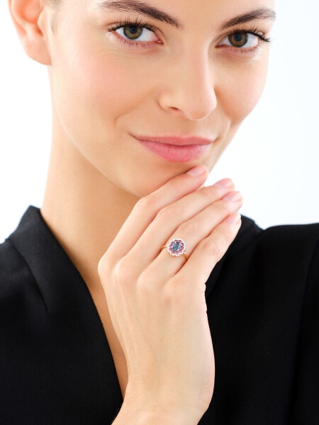 Pierścionek z żółtego złota z brylantami i kamieniami ozdobnymi - próba 585