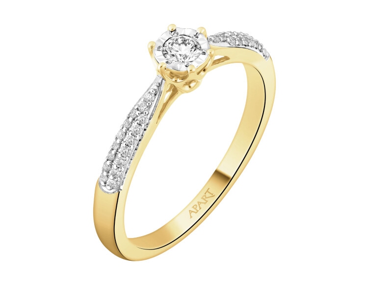 Pierścionek z żółtego złota z brylantami - 0,21 ct - próba 585
