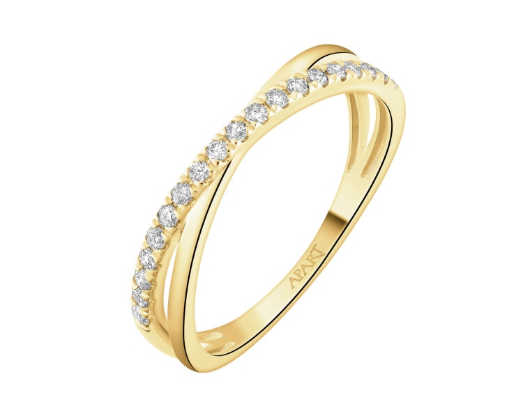 Pierścionek z żółtego złota z brylantami - 0,16 ct - próba 585