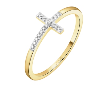 Pierścionek z żółtego złota z diamentem - krzyż - 0,003 ct - próba 375