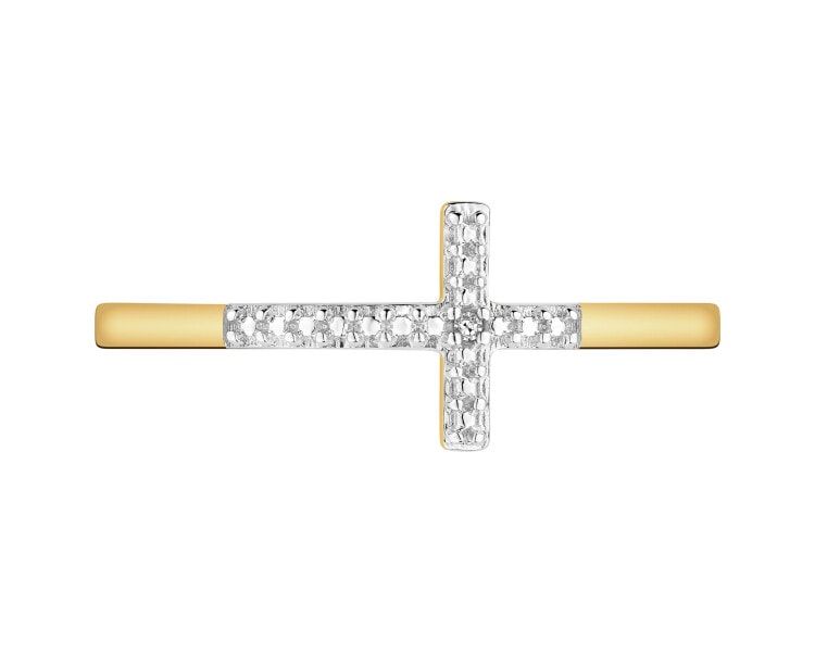 Pierścionek z żółtego złota z diamentem - krzyż - 0,003 ct - próba 375