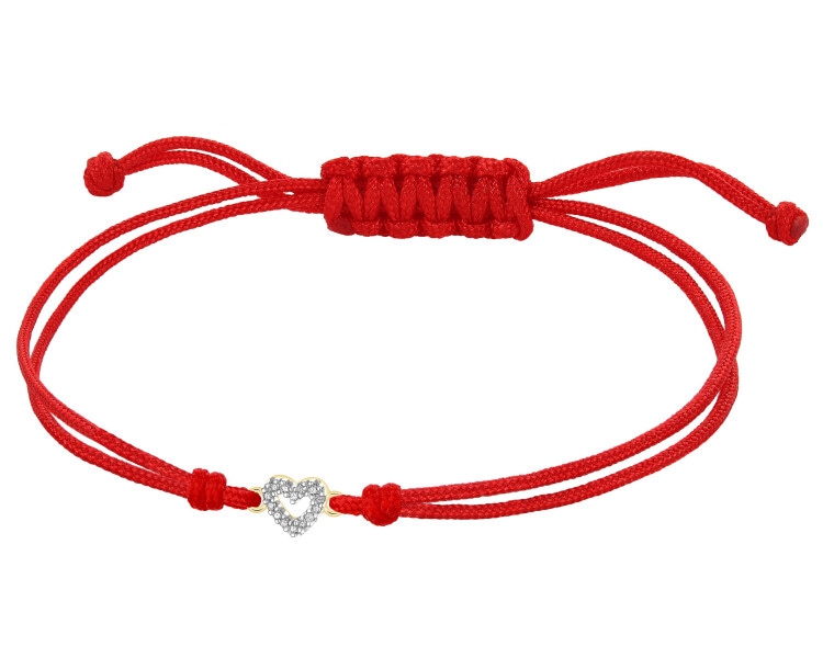 Bransoletka z elementami żółtego złota i diamentami - serce - 0,03 ct - próba 375