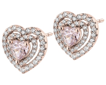 Pozlacené náušnice z mosazi se zirkony - srdce