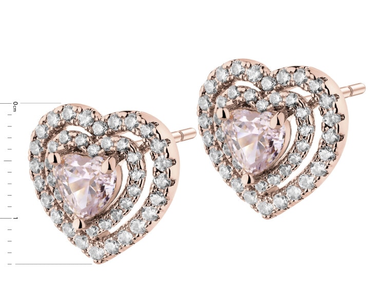 Kolczyki z mosiądzu pozłacane z cyrkoniami - serce