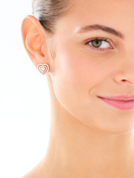 Kolczyki z mosiądzu pozłacane z cyrkoniami - serce
