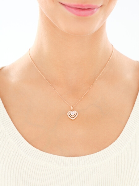 Naszyjnik z mosiądzu pozłacany z cyrkoniami - serce