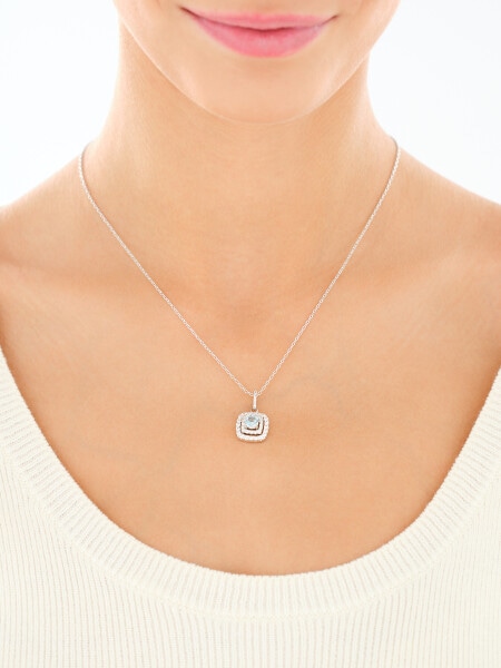 Naszyjnik z mosiądzu rodowany z cyrkoniami - kwadrat