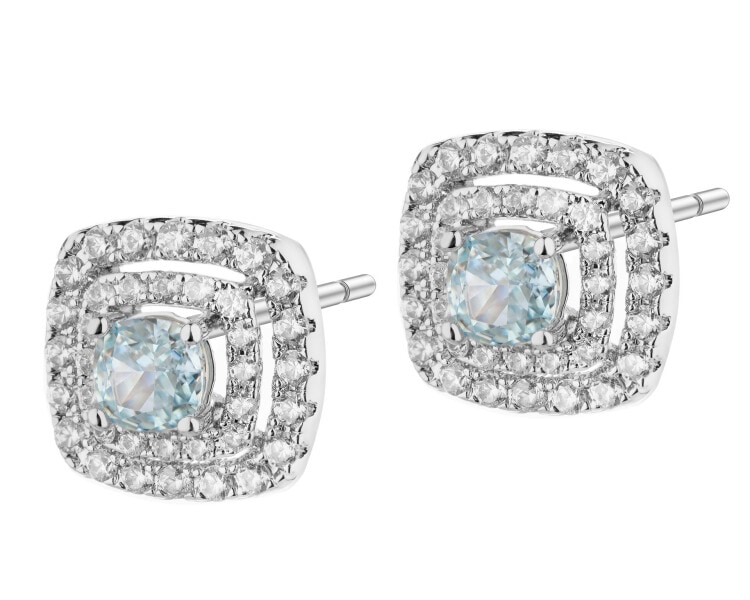 Kolczyki z mosiądzu rodowane z cyrkoniami - kwadrat