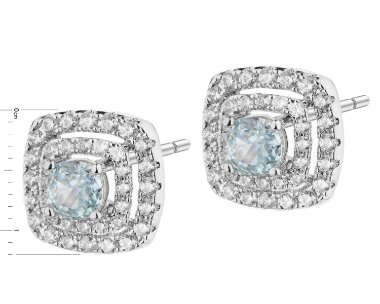 Kolczyki z mosiądzu rodowane z cyrkoniami - kwadrat