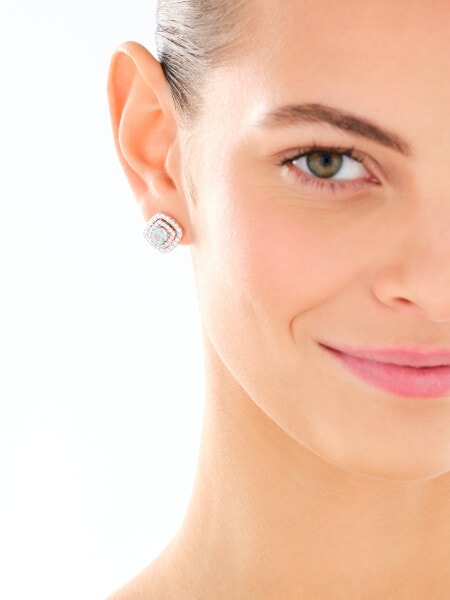 Kolczyki z mosiądzu rodowane z cyrkoniami - kwadrat