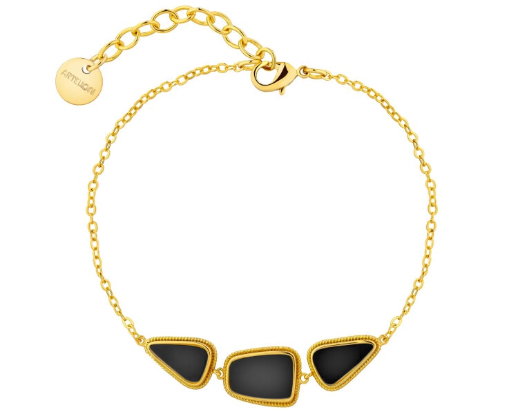 Bransoletka z mosiądzu pozłacana z agatami