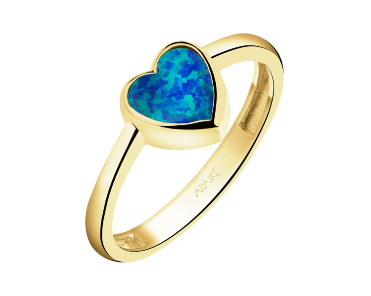 Złoty pierścionek z opalitem - serce