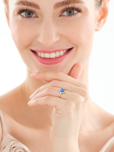 Złoty pierścionek z opalitem - serce