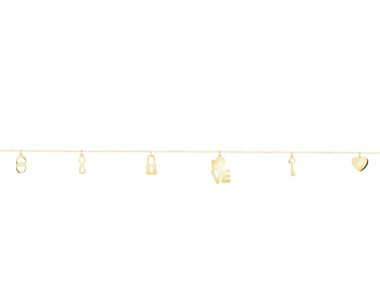 Złota bransoletka z cyrkonią - nieskończoność, kłódka, love, kluczyk, serce