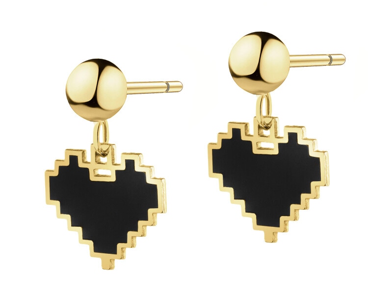Złote kolczyki z emalią - serca