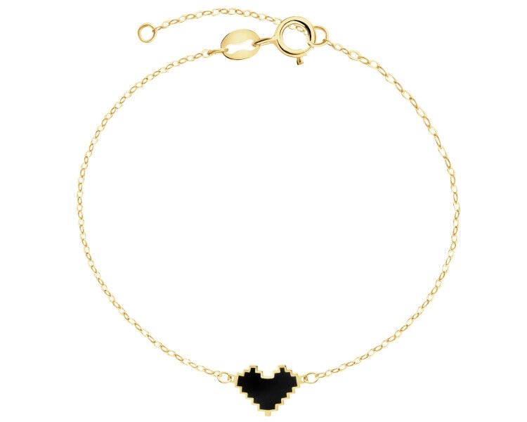 Złota bransoletka z emalią  - serce