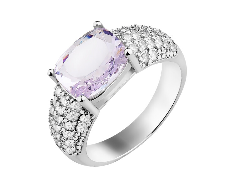 Pierścionek z mosiądzu pozłacany z cyrkoniami i szklanym detalem