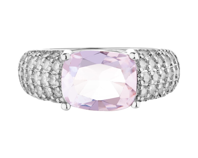 Pierścionek z mosiądzu pozłacany z cyrkoniami i szklanym detalem