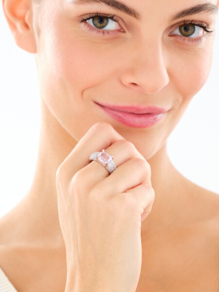 Pierścionek z mosiądzu pozłacany z cyrkoniami i szklanym detalem