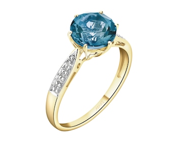 Zlatý prsten s diamanty a topazem London Blue - ryzost 585