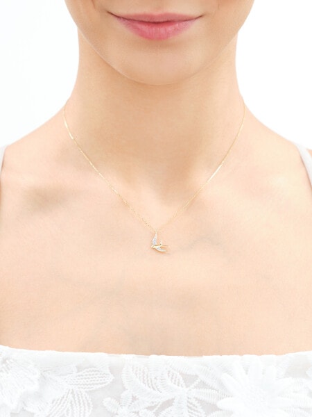 Naszyjnik z żółtego złota z diamentami - jaskółka - 0,01 ct - próba 375