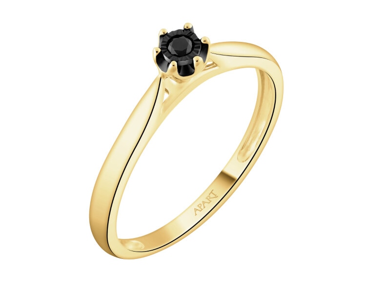 Pierścionek z żółtego złota z czarnym brylantem - 0,03 ct - próba 375
