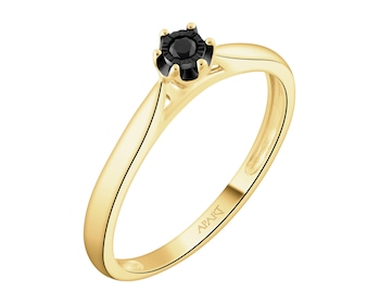 Pierścionek z żółtego złota z czarnym brylantem - 0,03 ct - próba 375