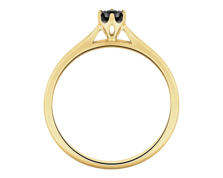 Pierścionek z żółtego złota z czarnym brylantem - 0,03 ct - próba 375