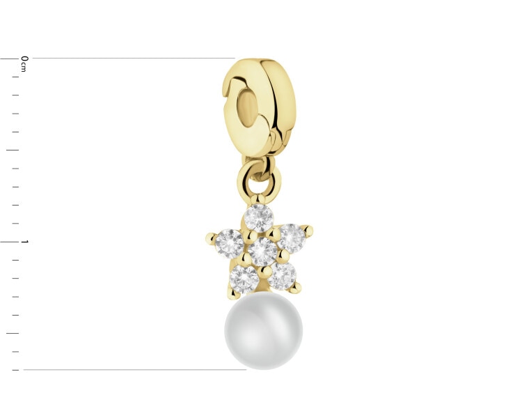 Zawieszka srebrna new charms z cyrkoniami i perłą - kwiat