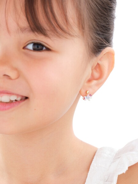 Złote kolczyki z emalią - jednorożec, tęcza, chmurki