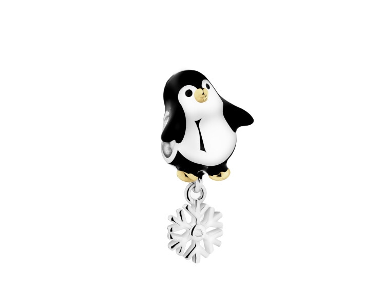 Zawieszka srebrna beads z emalią - pingwin, śnieżynka