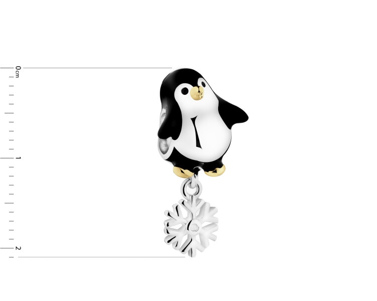 Zawieszka srebrna beads z emalią - pingwin, śnieżynka