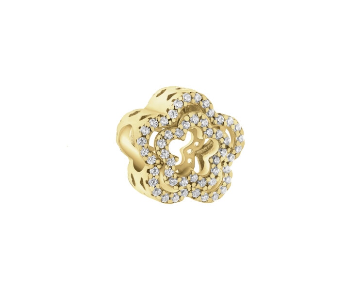 Zawieszka srebrna beads z cyrkoniami - kwiat