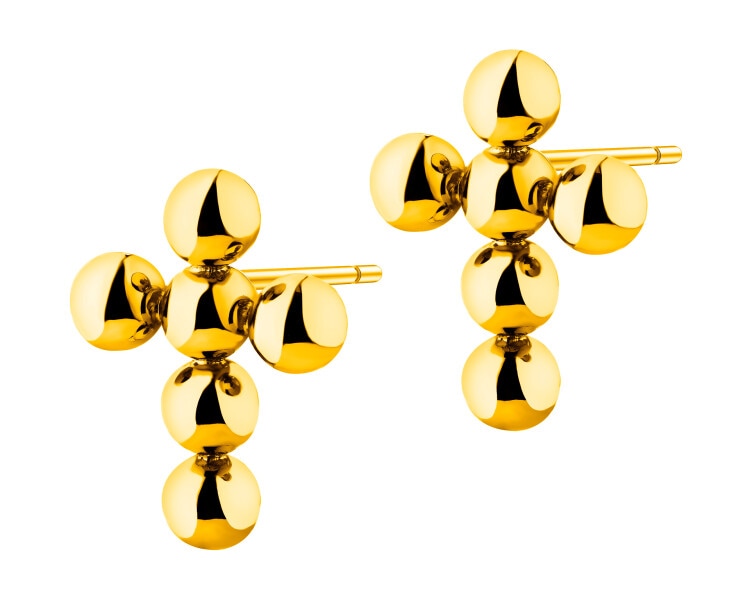 Kolczyki ze stali szlachetnej - kulki, krzyż