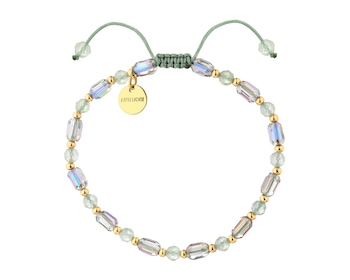 Pozlacený náramek z mosazi s prehnity a skleněnými detaily