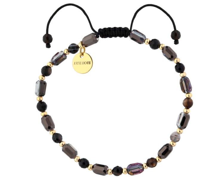 Bransoletka z mosiądzu pozłacana z agatami i szklanymi detalami