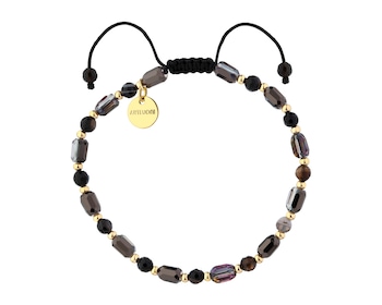 Pozlacený náramek z mosazi s acháty a skleněnými detaily