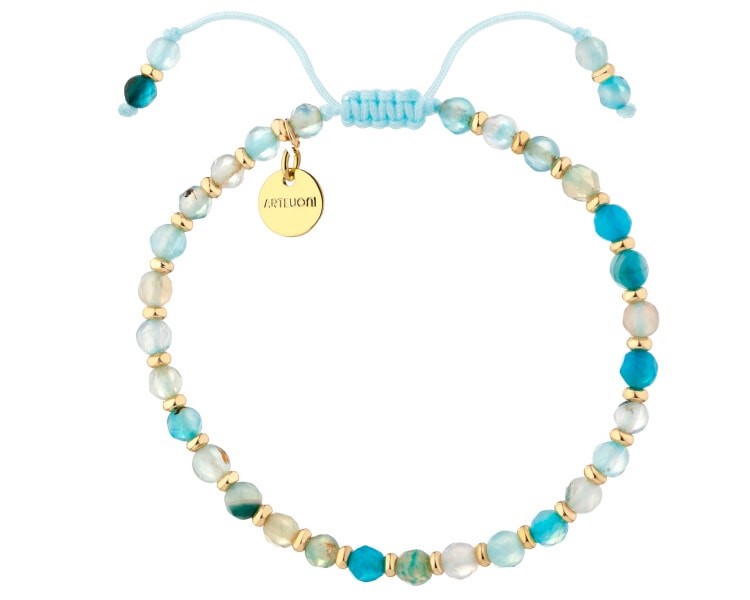 Bransoletka z mosiądzu pozłacana z agatami