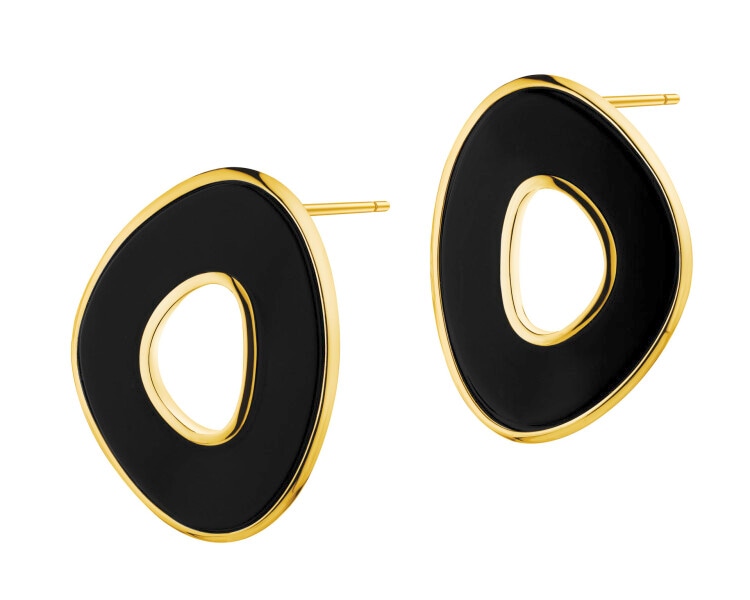 Gold-Plated Brass, Gold-Plated Silver Earrings with Agate