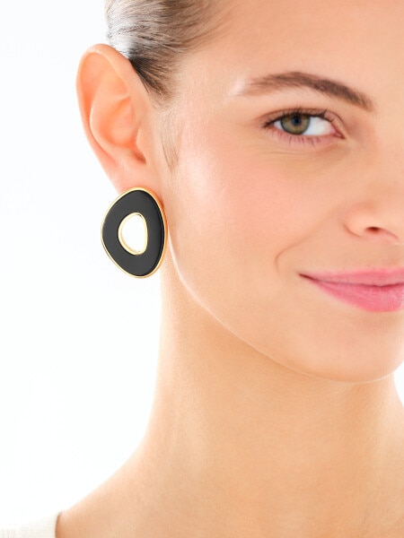 Gold-Plated Brass, Gold-Plated Silver Earrings with Agate