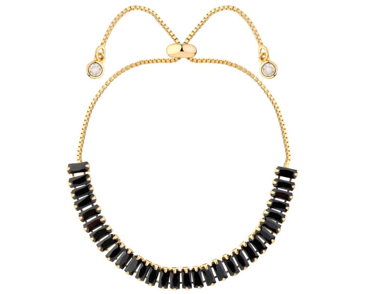 Bransoletka z mosiądzu pozłacana z cyrkoniami i szklanymi detalami