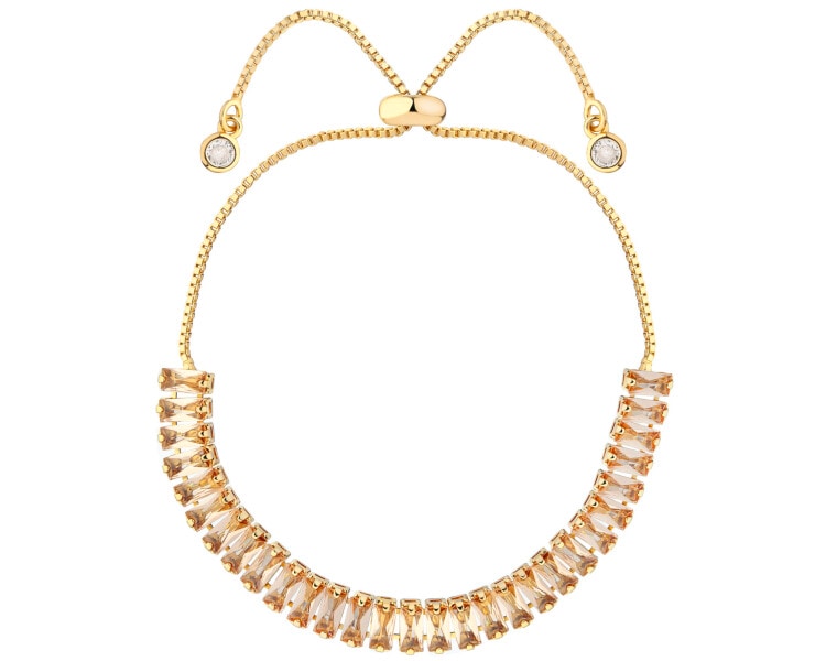 Bransoletka z mosiądzu pozłacana z cyrkoniami i szklanymi detalami