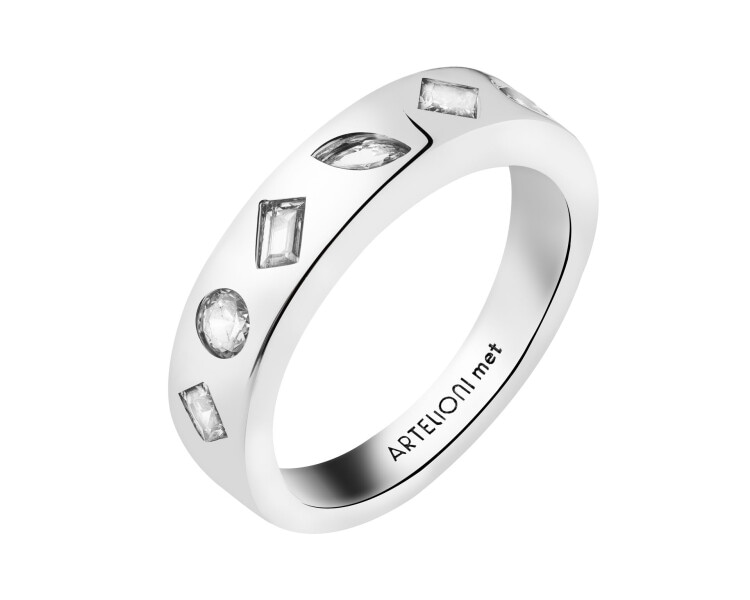 Rhodium-Plated Brass Ring with Cubic Zirconia