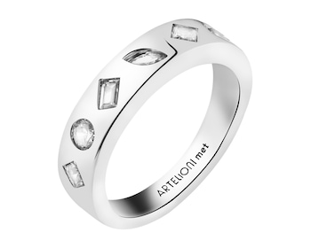 Pierścionek z mosiądzu rodowany z cyrkoniami