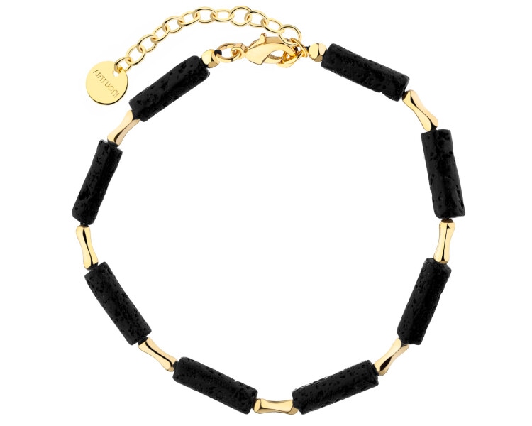 Gold-Plated Brass Bracelet with Volcanic Rock