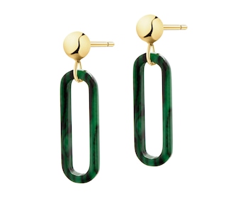 9 K Yellow Gold Dangling Earring with Synthetic Malachite